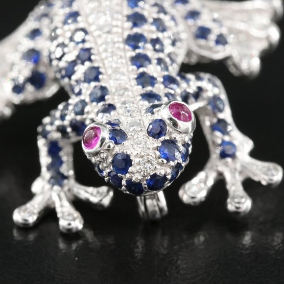 $4950 / NEW / Levian 3D Frog Pendant brooch / Diamond, Sapphire & Ruby - Picture 4 of 6